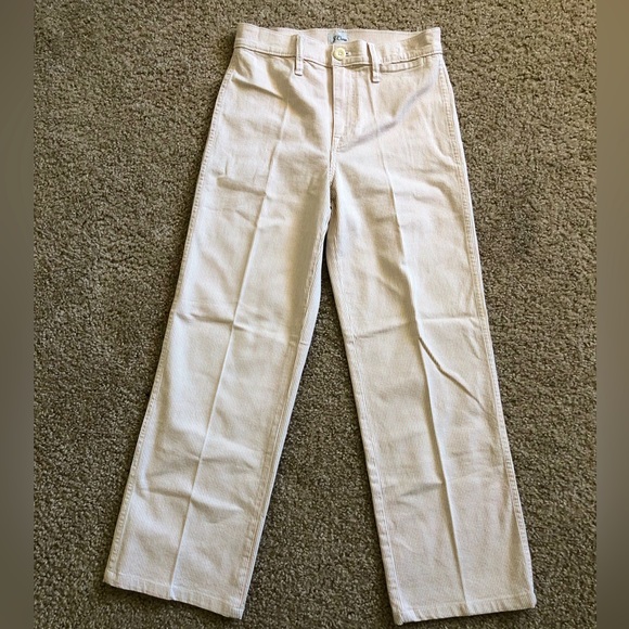 J. Crew Pants - J. Crew Slim Wide Leg pants, ivory/tan pinstripe, size 26T, inseam 28”